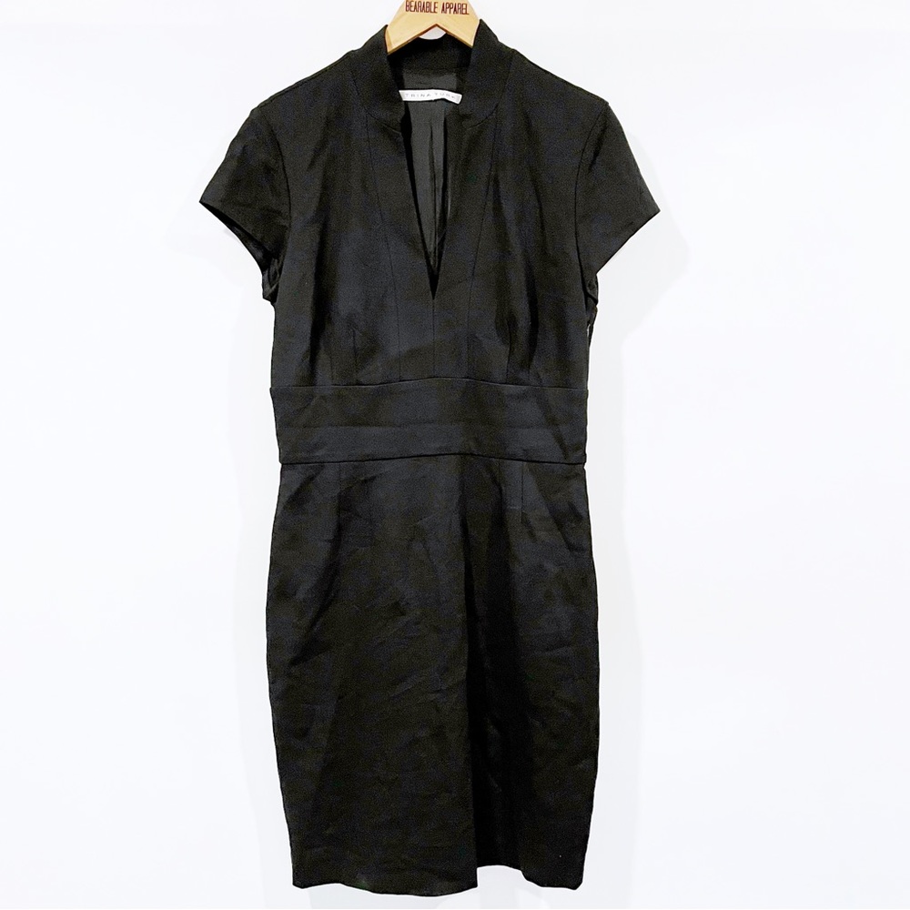 🛍️Trina Turk Ponte Knit Split Neck Cap Sleeve LBD Sheath Dress Stretch